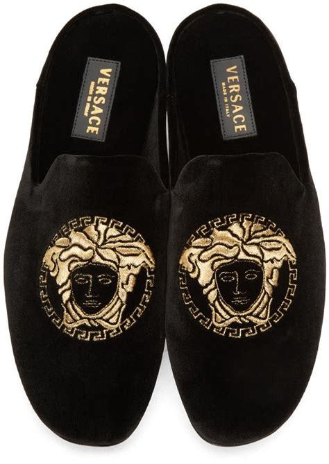 mens black versace loafers|Versace medusa velvet loafers.